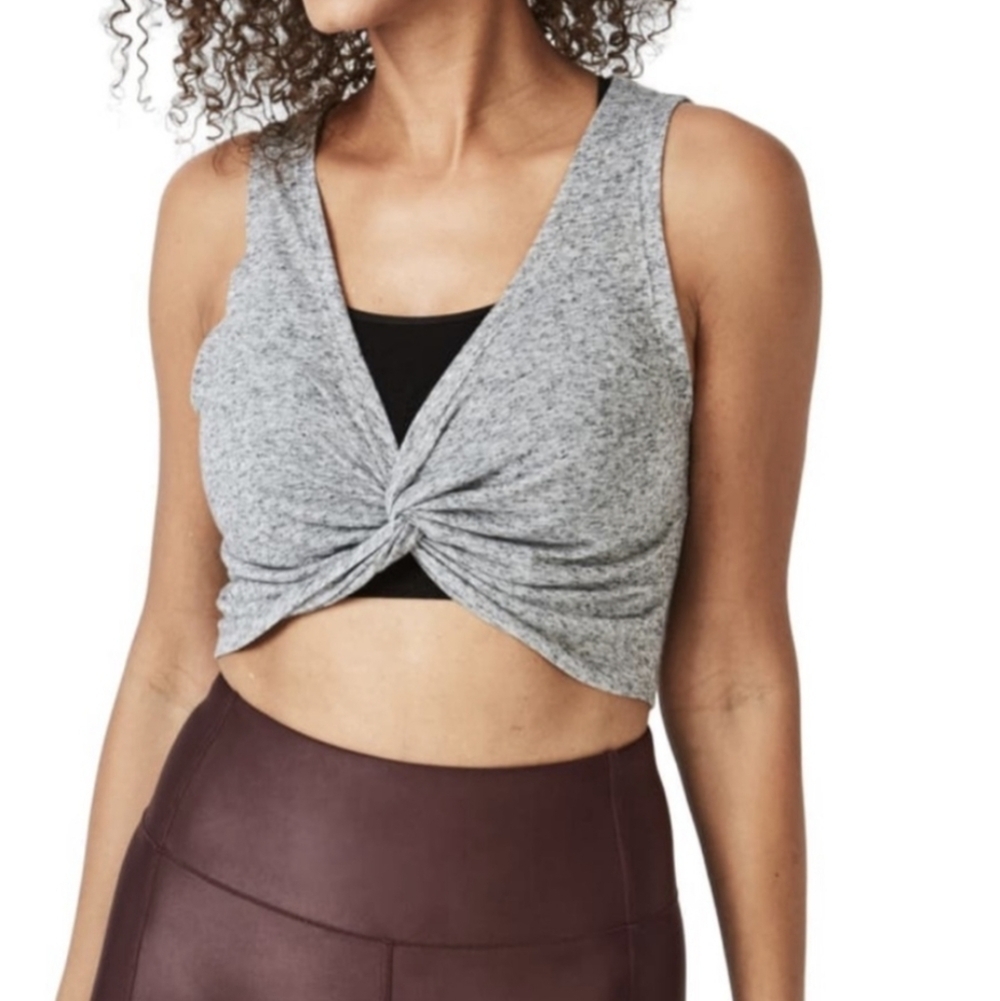 Sweaty Betty Arc Twist Front Crop Tank Linen Blend Grey Women's Large